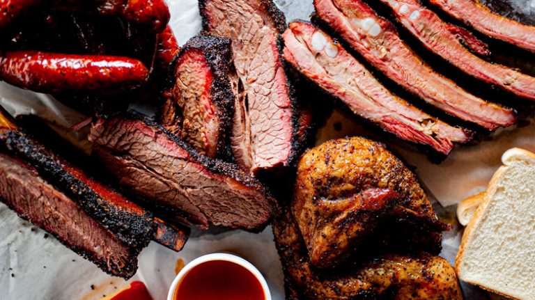 An arranged barbecue platter