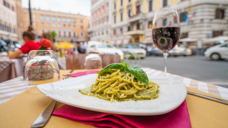 pasta at restaurant table in Rome