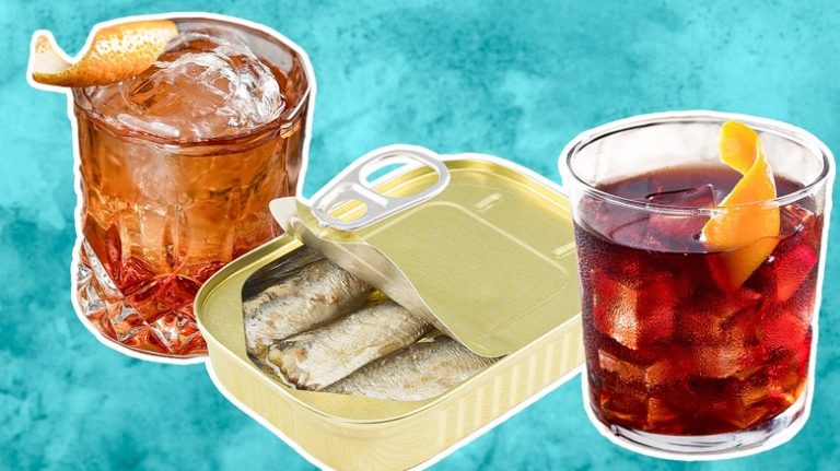 whiskey cocktails and tinned sardine